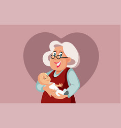 Loving Grandma Holding Grandchild Cartoon