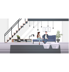 Mix Race Businesspeople Couple Sitting On Couch