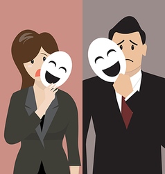 Business Man And Woman Holding A Fake Mask