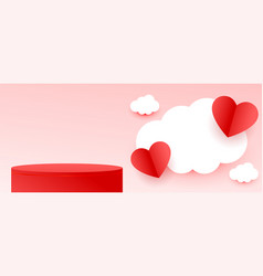 Paper Style Valentines Day Banner With 3d Podium