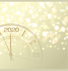 Happy New Year Card With Clock And Fireworks 2020