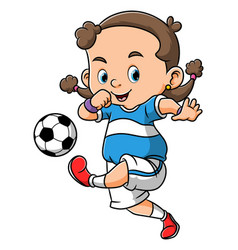 Little Girl Is Playing The Soccer And Kicking