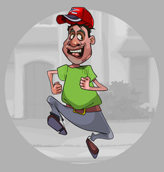 Cartoon Surprised Man In A Cap Running Quickly