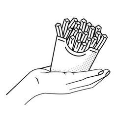 Hand Holding French Fries Black And White