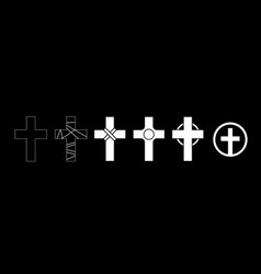 Set Of Christian White Cross Isolated On Black