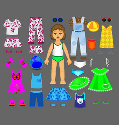 Paper doll clothes and set for play and Royalty Free Vector