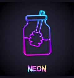 Glowing Neon Line Jar Of Honey And Honey Dipper