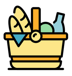 Summer Picnic Basket Icon Flat