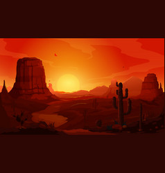 Sunset Mexican Desert Landscape With Cactuses