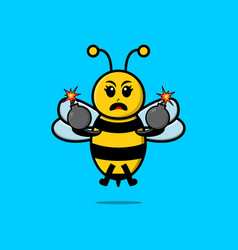 Cartoon Bee Holding Bomb With Scared Expression