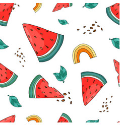 Summer Pattern With Watermelon And Rainbow