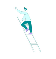 Young Man Climbing Ladder Up