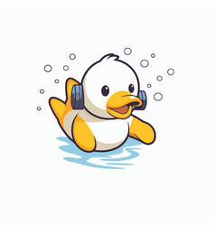 Cute Little Duck With Headphones On White