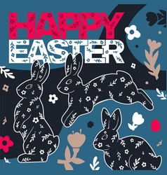 Happy Easter Square Card With Bunnies Eggs