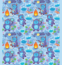 Cartoon Yetis Seamless Pattern Wallpaper