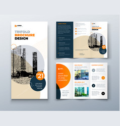 Tri Fold Orange Brochure Design With Square Shapes