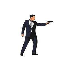 Standing Hitman Holding And Aiming A Hand Gun