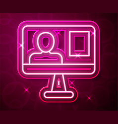 Glowing Neon Line Online Class Icon Isolated