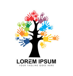 Tree With Multi Color Hand Logo Icon