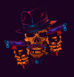 Gangster Skull In A Hat With A Cigar In His Teeth