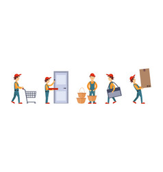 Man Carrier In Red Cap Working In Delivery Service