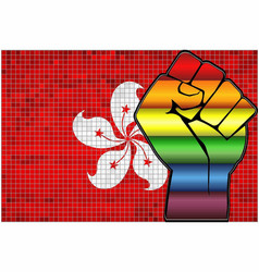 Shiny Lgbt Protest Fist On A Hong Kong Flag