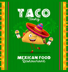 Cartoon Cheerful Mexican Tacos Mariachi Character