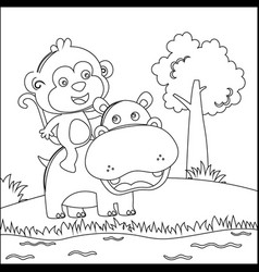 Cute Hippo And Monkey Playing Together Funny