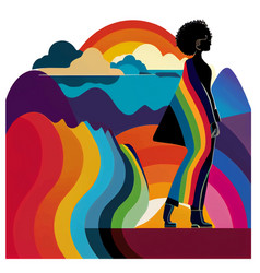 Woman Walking On Rainbow