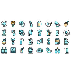 Medical Oxygen Concentrator Icons Set Flat