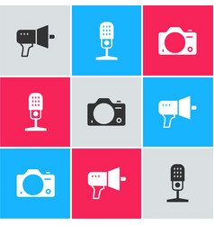 Set Megaphone Microphone And Photo Camera Icon