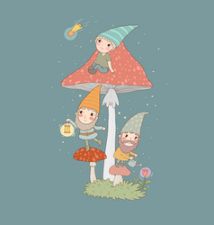 Three cute cartoon gnomes forest elves fairy Vector Image