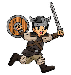 Viking Warrior Charging Cartoon Colored Clipart