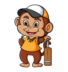 Baseball Monkey Player Is Holding The Wooden Bat