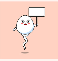 Cute Cartoon Sperm Character Holding Blank Board