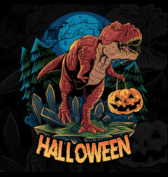 Halloween T-rex Dinosaur Brings Pumpkin