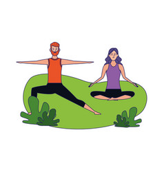 Happy Couple Doing Yoga Outdoor Colorful Design