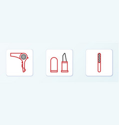 Set Line Nail File Hair Dryer And Lipstick Icon