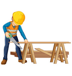 A Construction Worker Cutting Wood