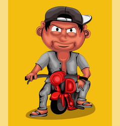 Cute Cartoon Boy With Motorbike