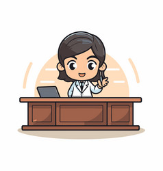 Female Doctor Sitting At Desk And Giving Thumbs