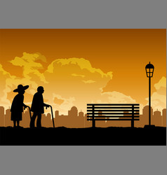 Silhouette Design Of Two Old Couple Walk