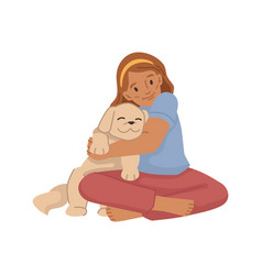 Girl Child Cuddling Puppy Kid With Dog