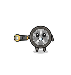 Car Wheel Mascot Holding Flashlight