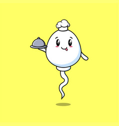 Cute Cartoon Chef Sperm Serving Food On Tray