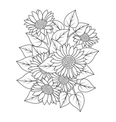 Sunflower Coloring Page Drawing With Leaves