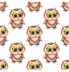 Watercolor Pattern Of A Cartoon Owlet Smart Owl