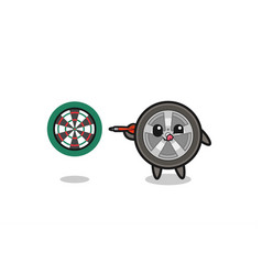 Cute Car Wheel Is Playing Dart