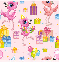 Seamless Pattern Flamingo Happy Birthday