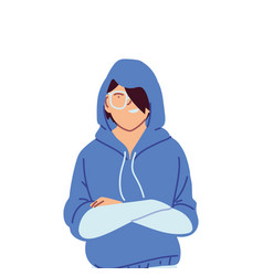 Asian Man Cartoon With Hoodie And Glasses